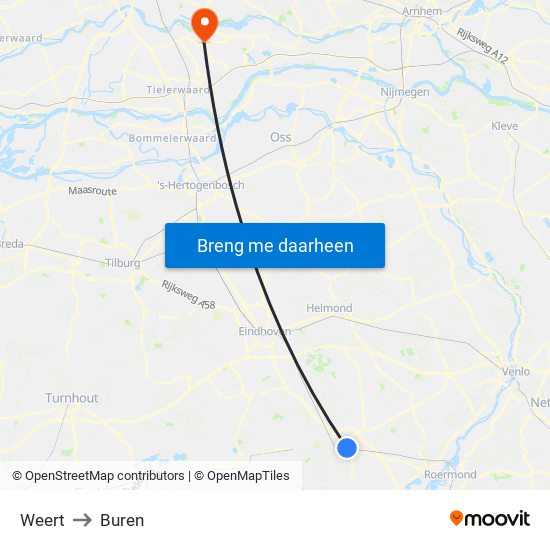 Weert to Buren map