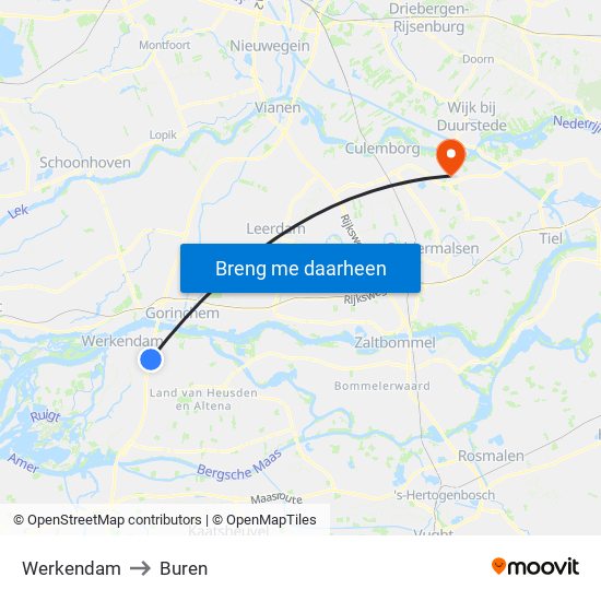 Werkendam to Buren map