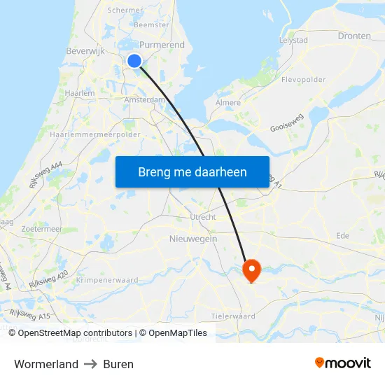 Wormerland to Buren map