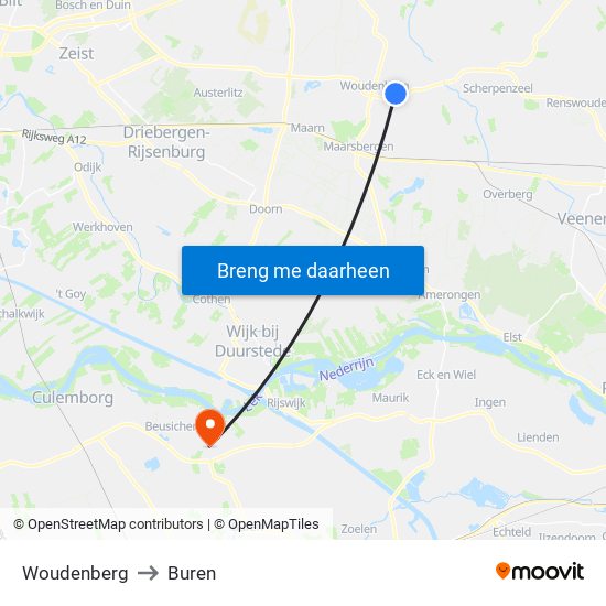 Woudenberg to Buren map