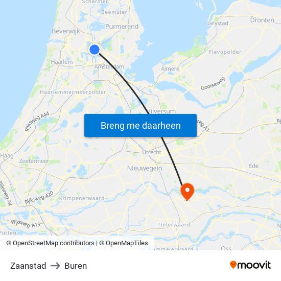 Zaanstad to Buren map