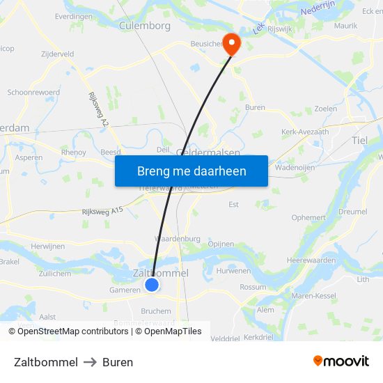 Zaltbommel to Buren map