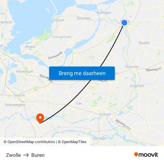 Zwolle to Buren map