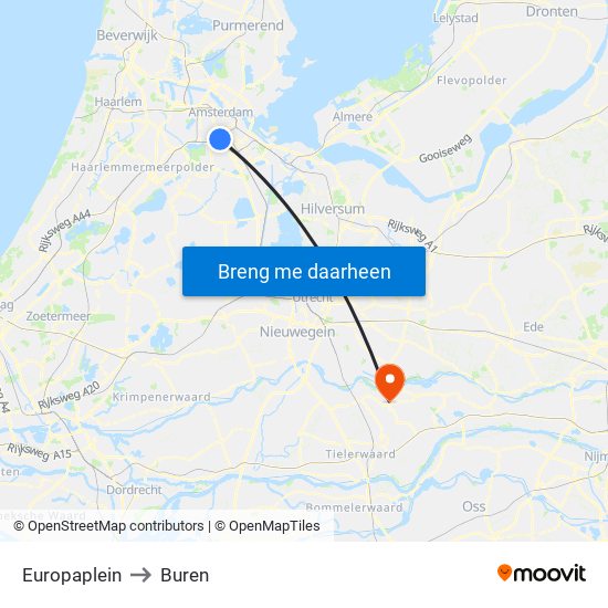 Europaplein to Buren map