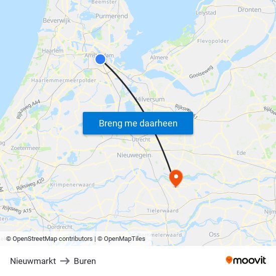 Nieuwmarkt to Buren map