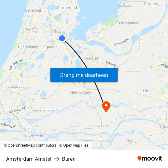 Amsterdam Amstel to Buren map