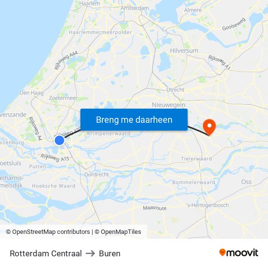 Rotterdam Centraal to Buren map