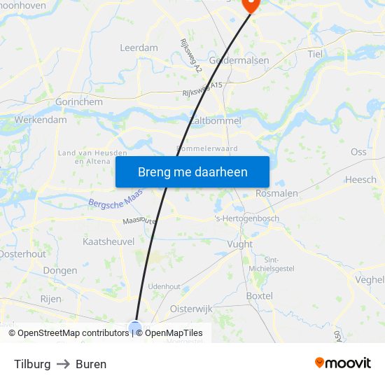 Tilburg to Buren map