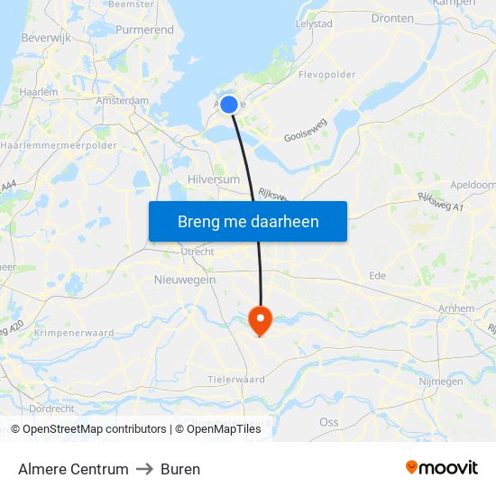 Almere Centrum to Buren map