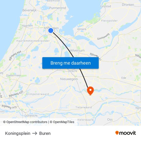 Koningsplein to Buren map