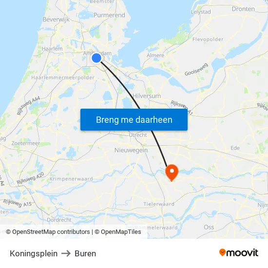 Koningsplein to Buren map