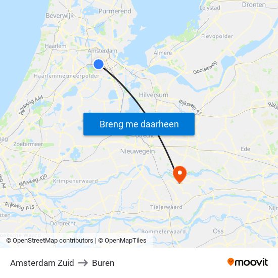 Amsterdam Zuid to Buren map