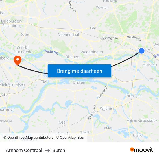 Arnhem Centraal to Buren map