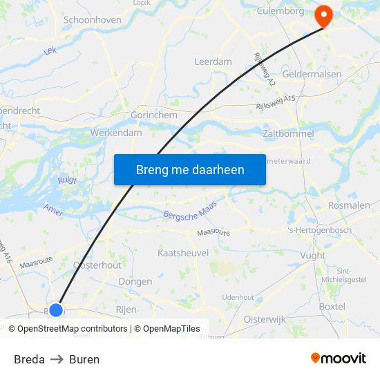 Breda to Buren map