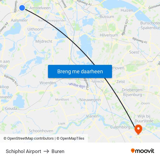 Schiphol Airport to Buren map