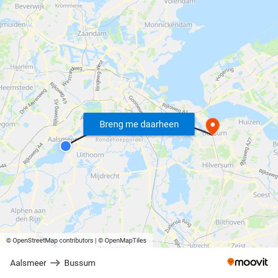 Aalsmeer to Bussum map