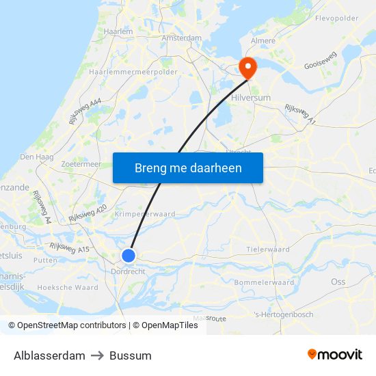 Alblasserdam to Bussum map