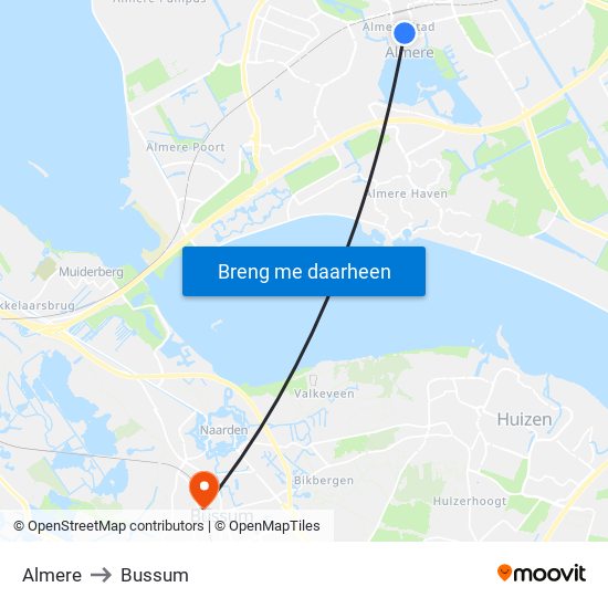 Almere to Bussum map