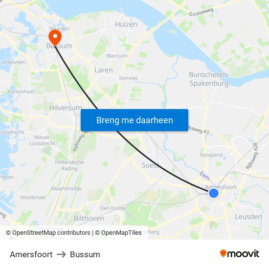 Amersfoort to Bussum map
