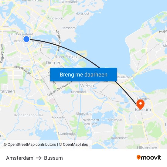 Amsterdam to Bussum map