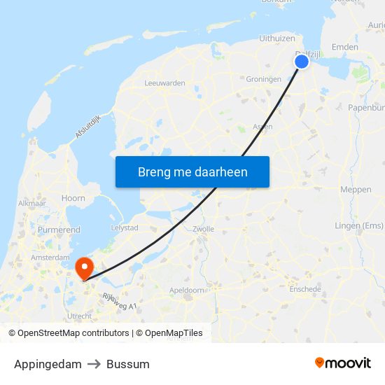 Appingedam to Bussum map