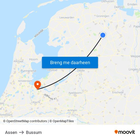 Assen to Bussum map