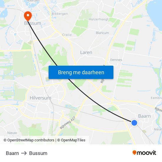 Baarn to Bussum map