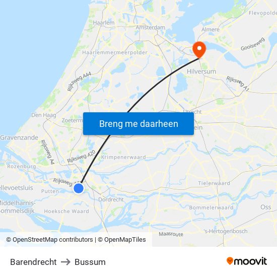 Barendrecht to Bussum map