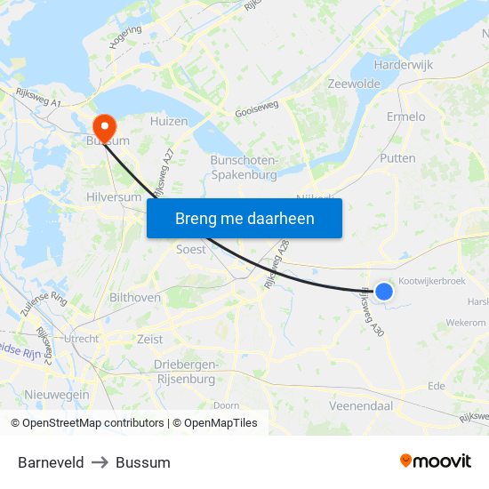 Barneveld to Bussum map