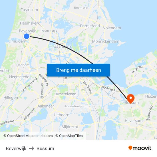 Beverwijk to Bussum map