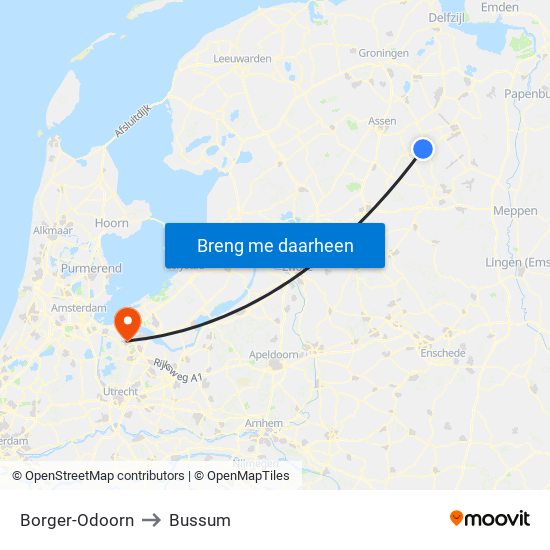 Borger-Odoorn to Bussum map