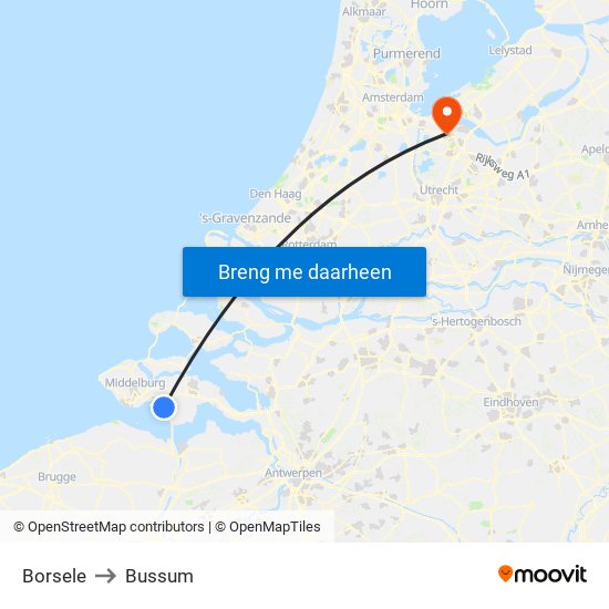 Borsele to Bussum map