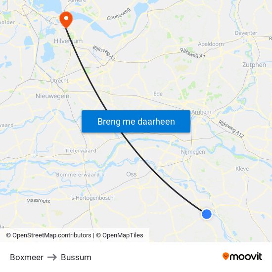 Boxmeer to Bussum map