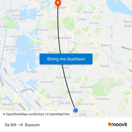 De Bilt to Bussum map