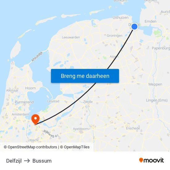 Delfzijl to Bussum map