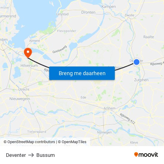 Deventer to Bussum map