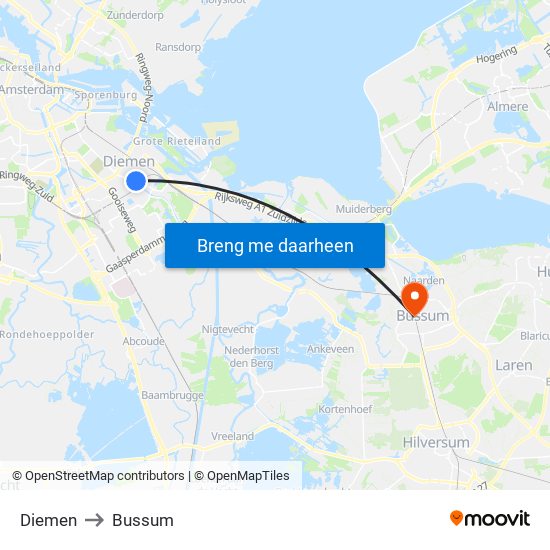 Diemen to Bussum map