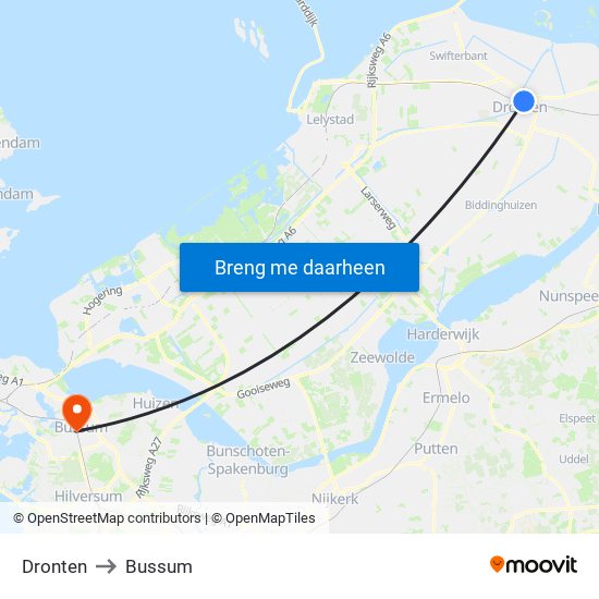 Dronten to Bussum map