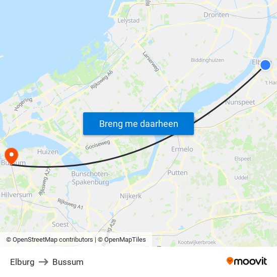 Elburg to Bussum map
