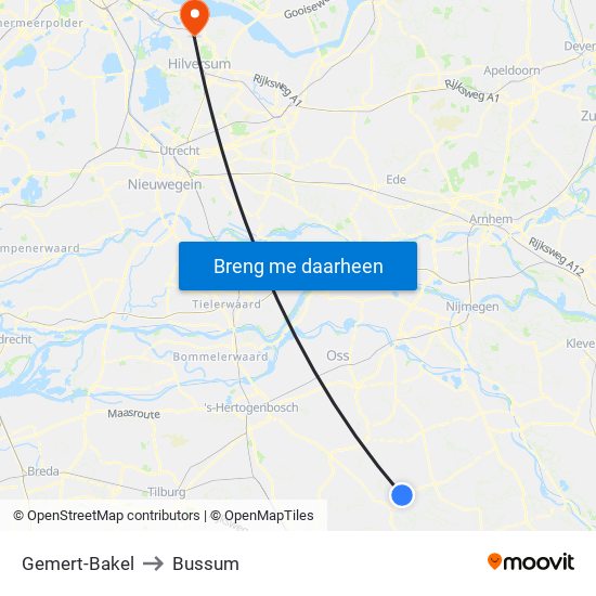 Gemert-Bakel to Bussum map