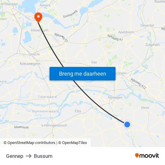 Gennep to Bussum map