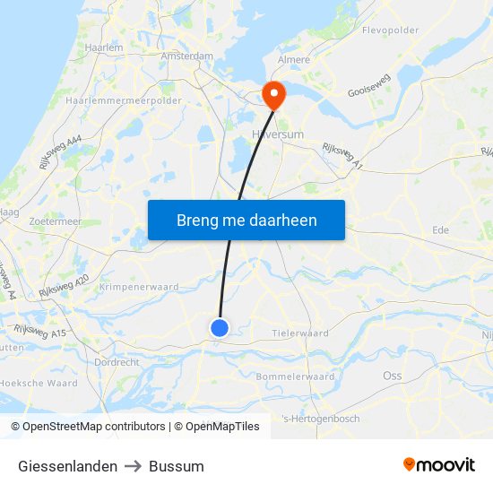 Giessenlanden to Bussum map