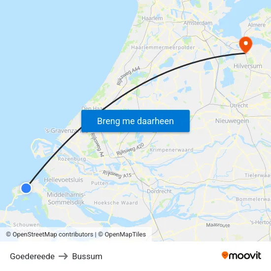 Goedereede to Bussum map
