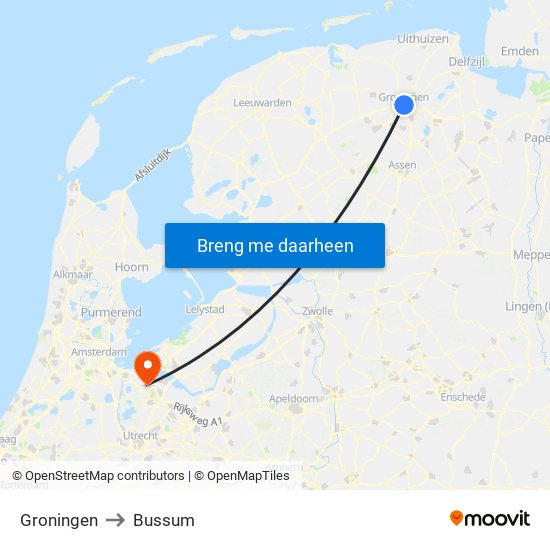 Groningen to Bussum map