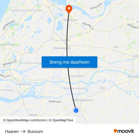 Haaren to Bussum map