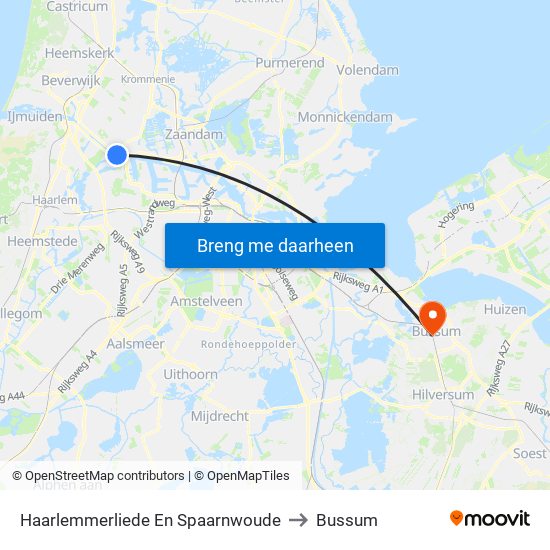 Haarlemmerliede En Spaarnwoude to Bussum map
