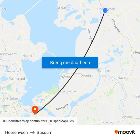 Heerenveen to Bussum map