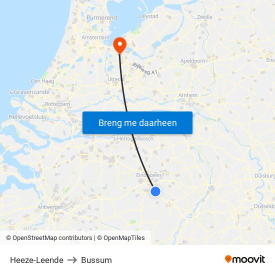 Heeze-Leende to Bussum map
