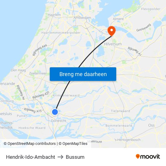 Hendrik-Ido-Ambacht to Bussum map