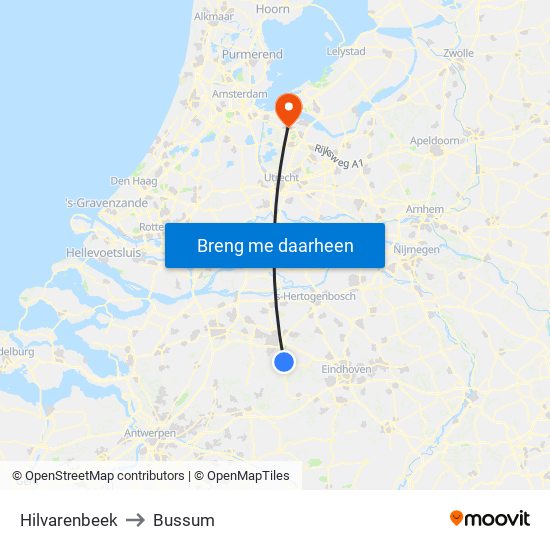 Hilvarenbeek to Bussum map